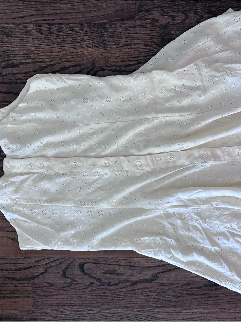 Forever 21 Light Yellow Eyelet Button-Front Spaghetti Strap Dress